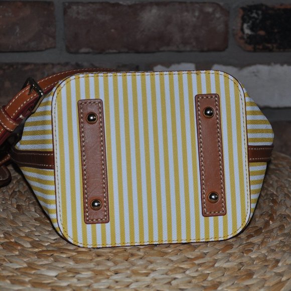 New Dooney & Bourke Sullivan Bucket Drawstring Yellow White Striped Purse - Picture 9 of 14